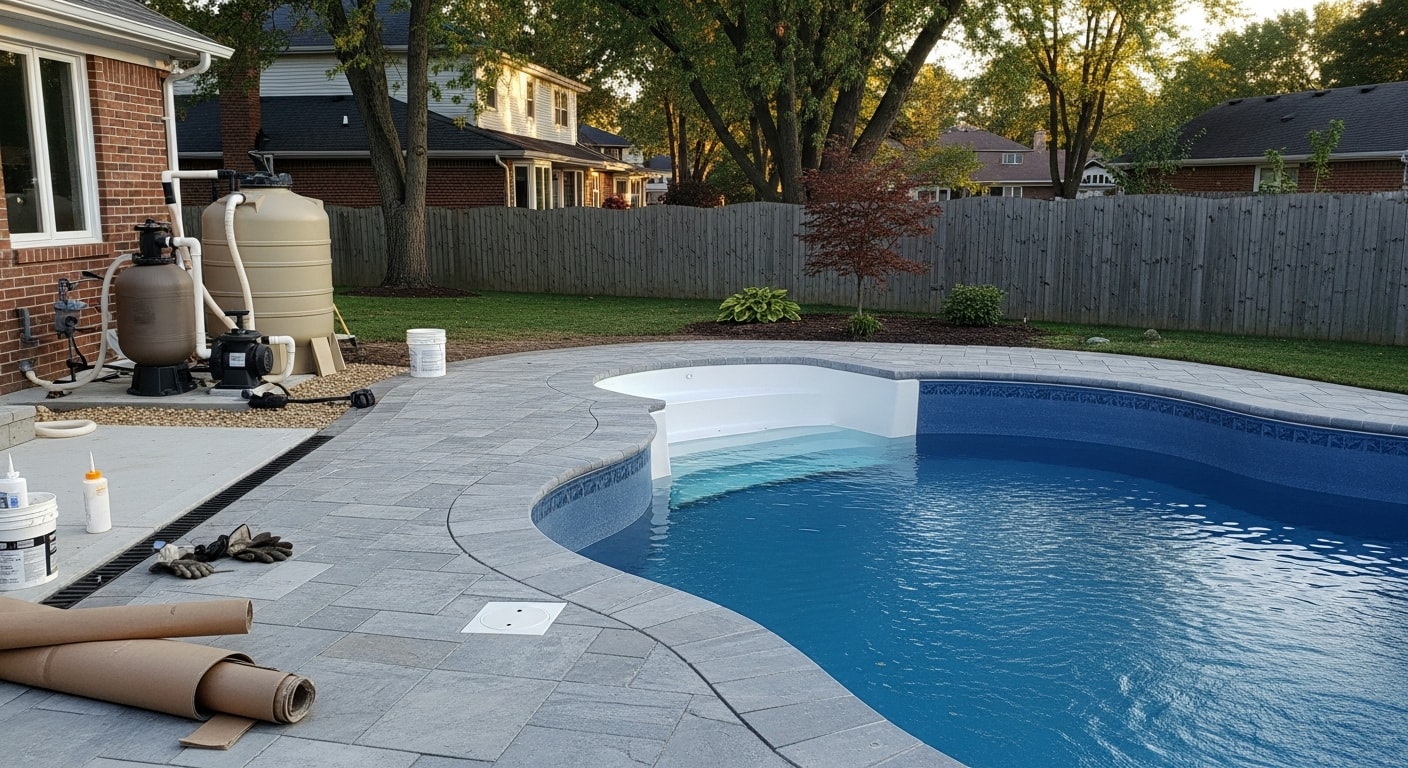 Custom residential pool installation in backyard