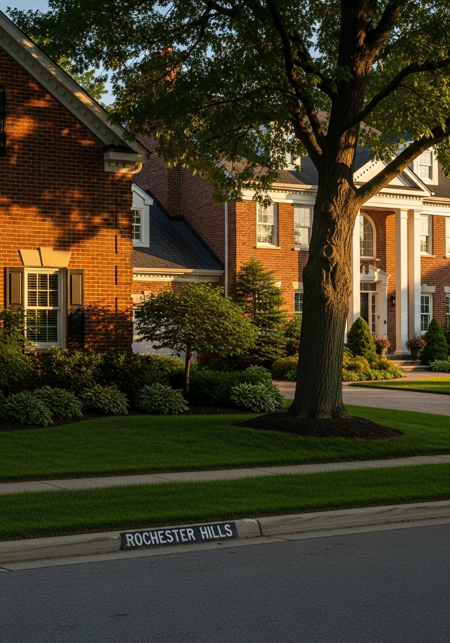 Detailed view of a Rochester Hills home exterior showing quality construction and finishing.