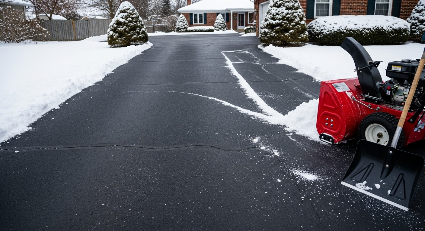 A cleared residential driveway and front walkway after a winter snowfall at a single-family home in Clarkston, MI. Snow is piled neatly to the sides, with the entry steps and path to the door fully exposed.